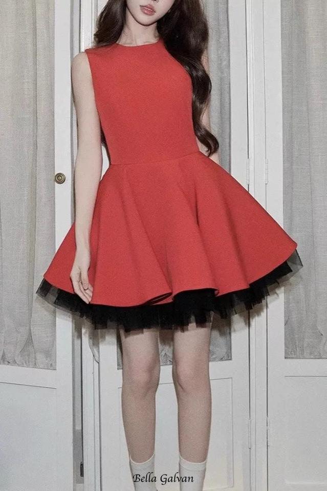 carol mesh stitching sleeveless tutu dress in red Flowering Girl