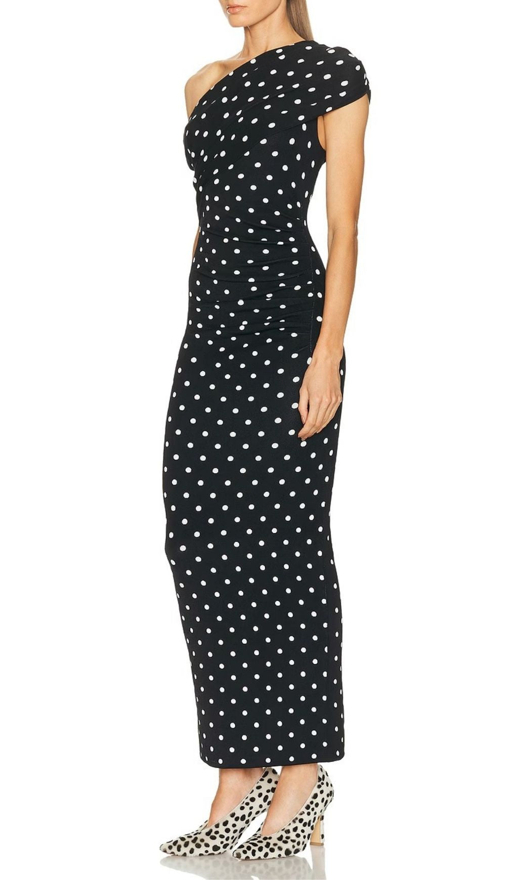 Polka Dot Draped Midi Dress Flowering Girl