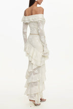 Tahoe One Shoulder Long Sleeve Asymmetric Ruffle Maxi Dress Flowering Girl