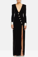 Dorothy Velvet V-Neck Slit Maxi Dress Flowering Girl