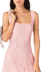 Russelking Rhinestone Crochet Midi Dress Flowering Girl