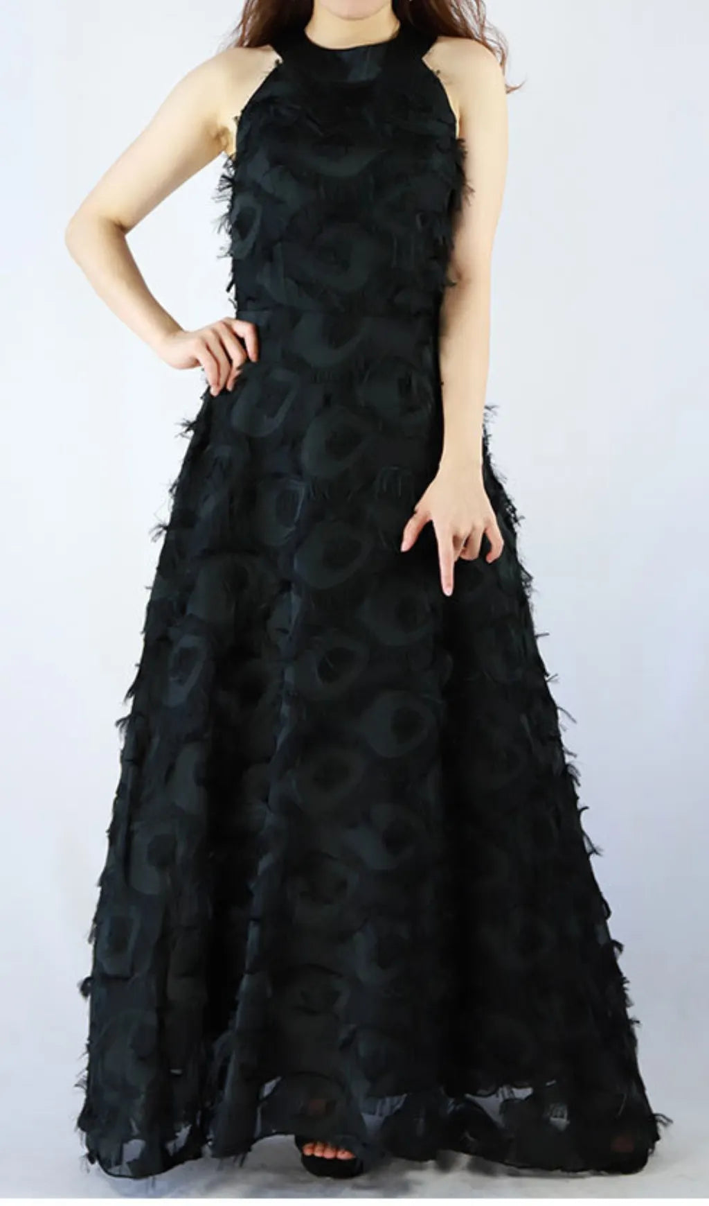 Devana Black Halter Feather Tassel Maxi Dress Flowering Girl