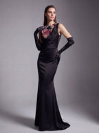 Anila Black Featuring Floral Embroidery Jersey Maxi Dress Flowering Girl