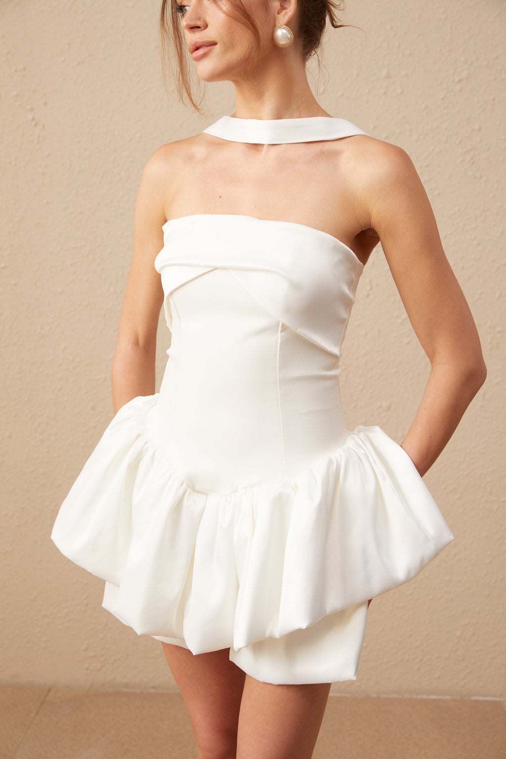 Olivia White Halterneck Ruffled Mini Dress Flowering Girl