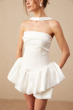 Olivia White Halterneck Ruffled Mini Dress Flowering Girl