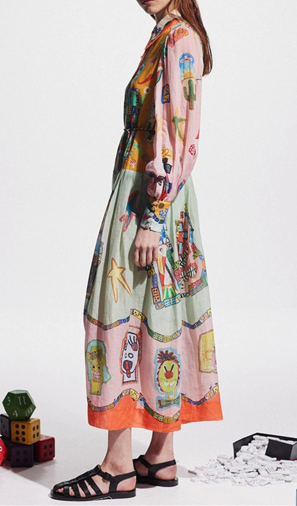 Ceara Printed Long Sleeve Midi Dress Flowering Girl
