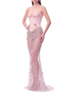 Belvire Strapless Flower Rhinestone Maxi Dress Flowering Girl