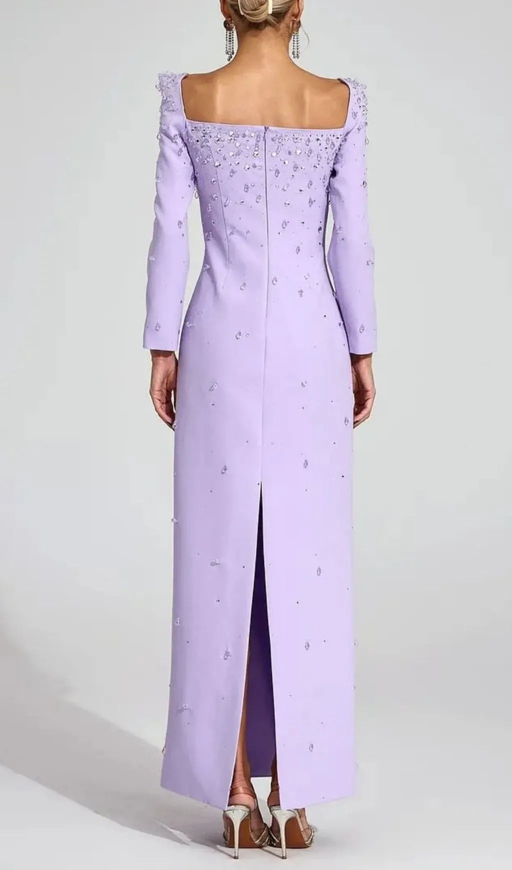Lynn Square Neck Beaded Rhinestone Maxi Dress - Purple Flowering Girl