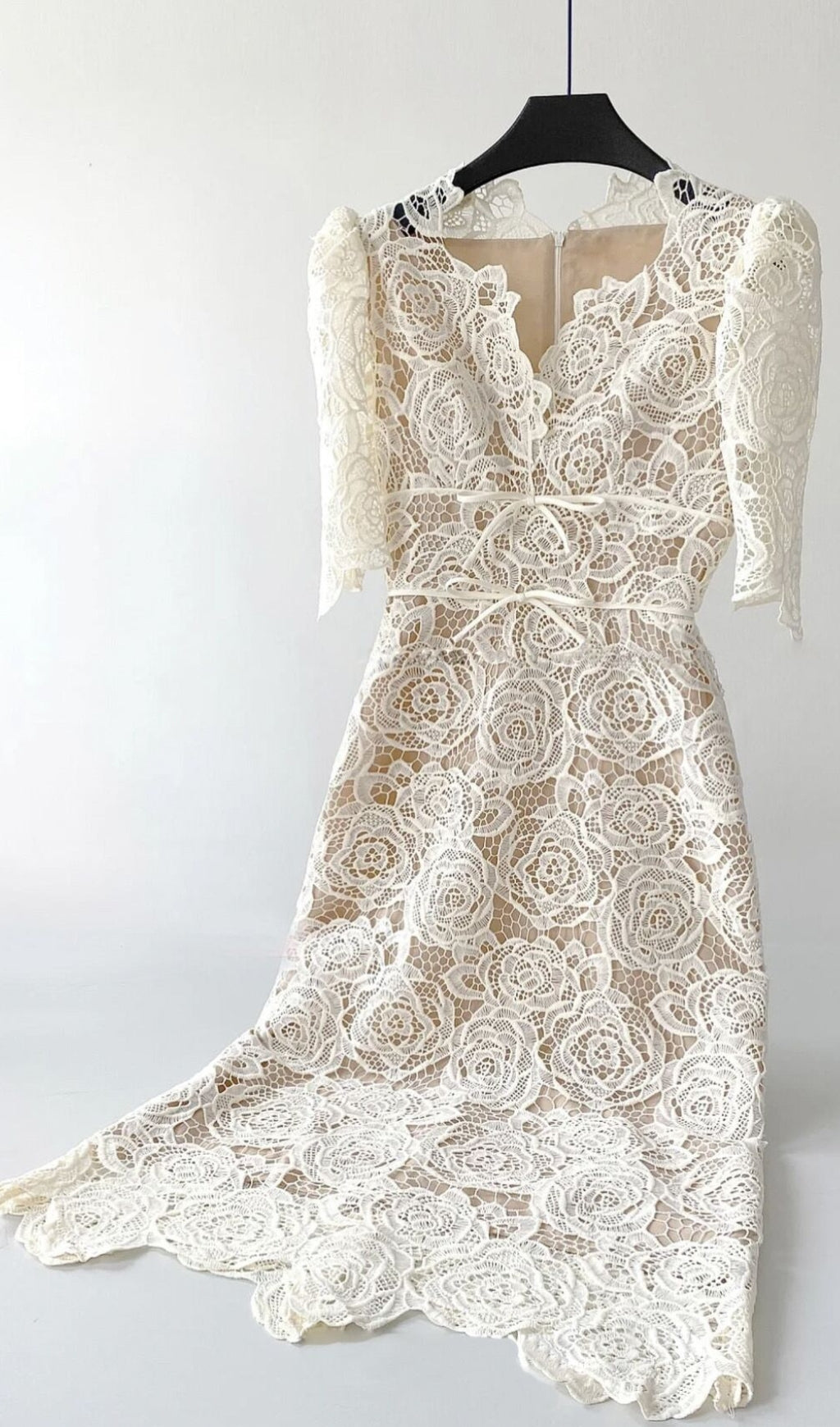 Alayja White Rose Embroidery Midi Dress Flowering Girl