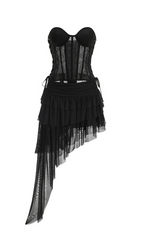 Gaetana Black Corset Top & Irregular Mesh Skirt Set Flowering Girl
