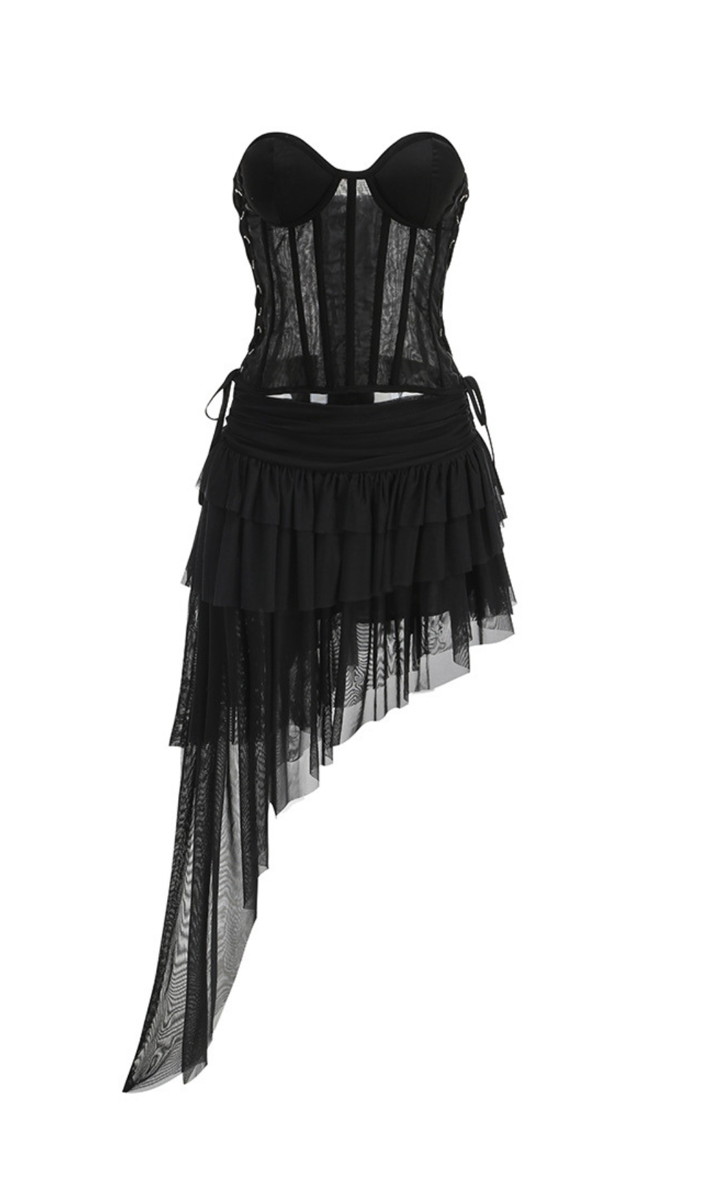 Gaetana Black Corset Top & Irregular Mesh Skirt Set Flowering Girl