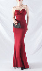 Chrina Red Strapless Ruched Maxi Dress Flowering Girl
