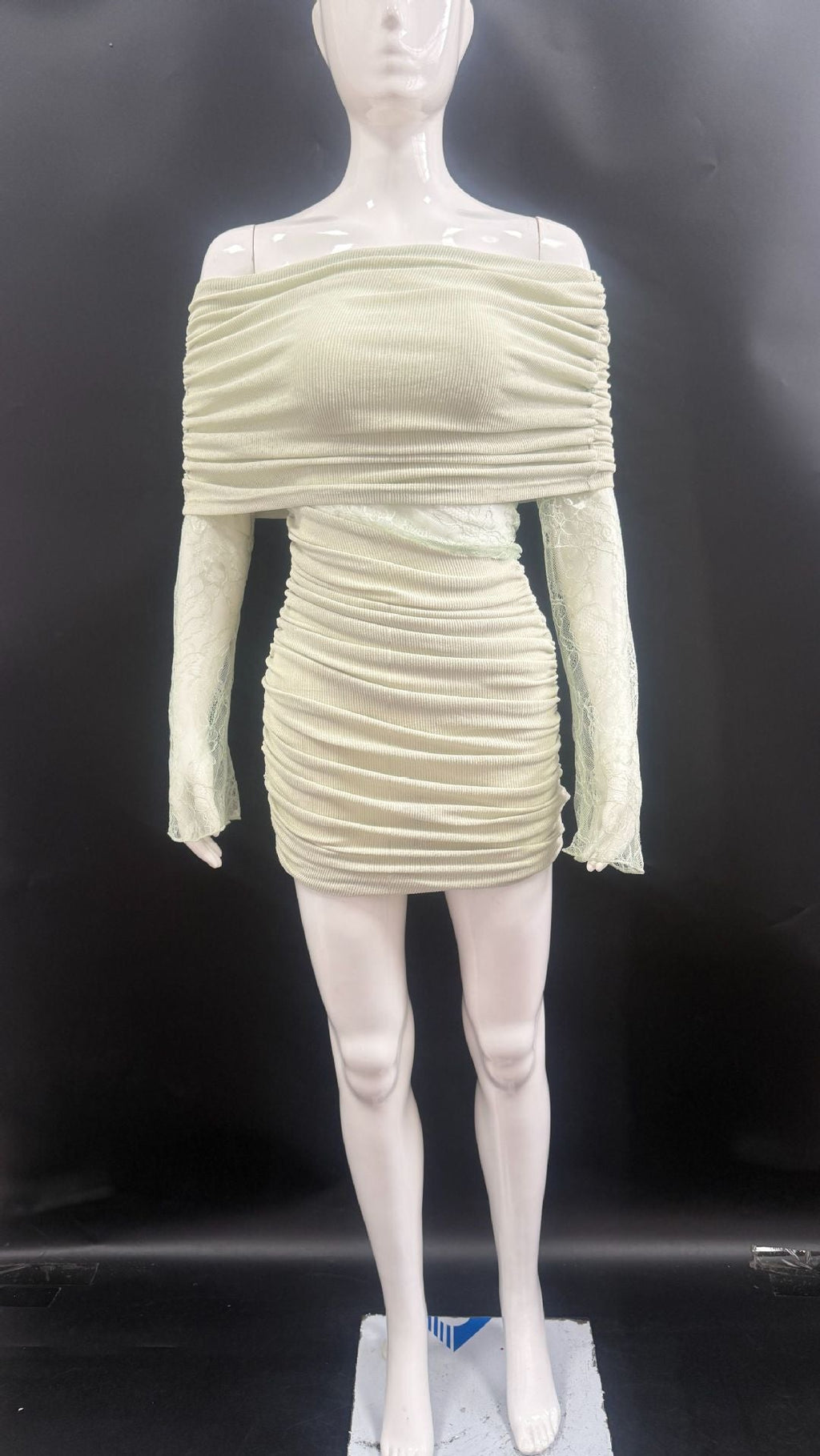 Matcha Lace Strapless Spliced Knitted Mini Dress Flowering Girl