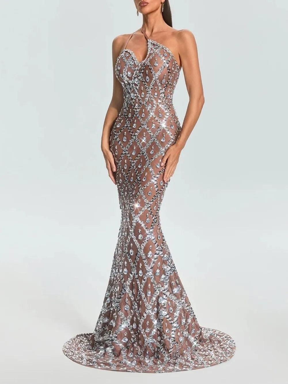 Liora One Shoulder Crystal Maxi Dress Flowering Girl