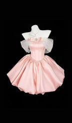 Krysten Pink Corset Mesh Shoulder Mini Dress Flowering Girl