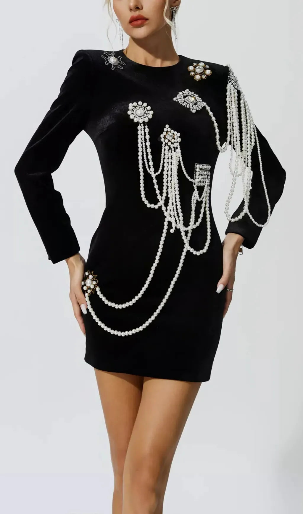 Audre Pearl Velvet Mini Dress
