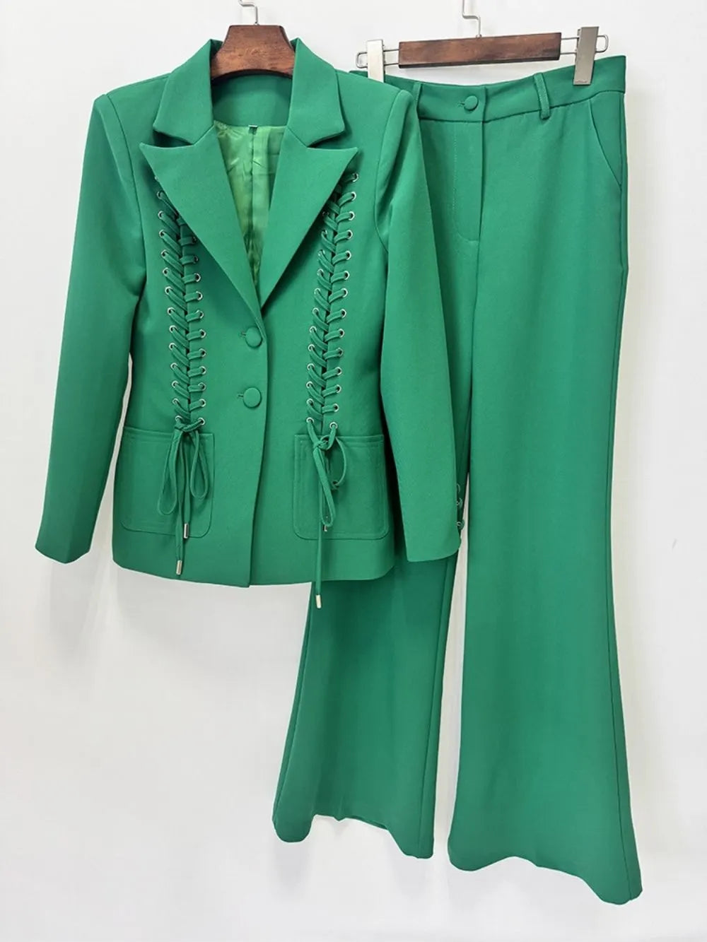 Malala Green Lace-Up Blazer Set Flowering Girl