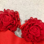 Halter 3d Flower Hollow Out Backless Maxi Dress In Red Flowering Girl