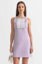Sequin Lace Embellishments Textured Mini Dress In Purple Flowering Girl