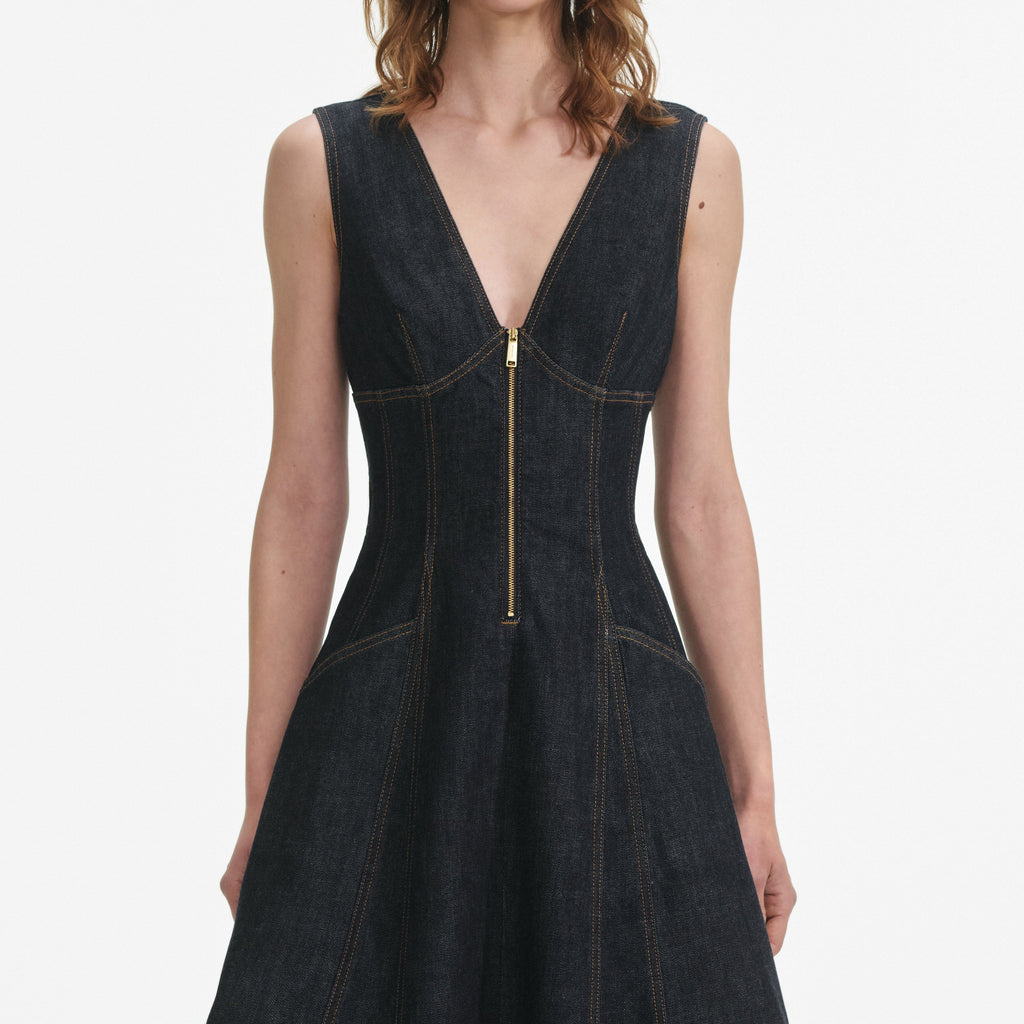Sally Indigo Denim Midi Dress Flowering Girl