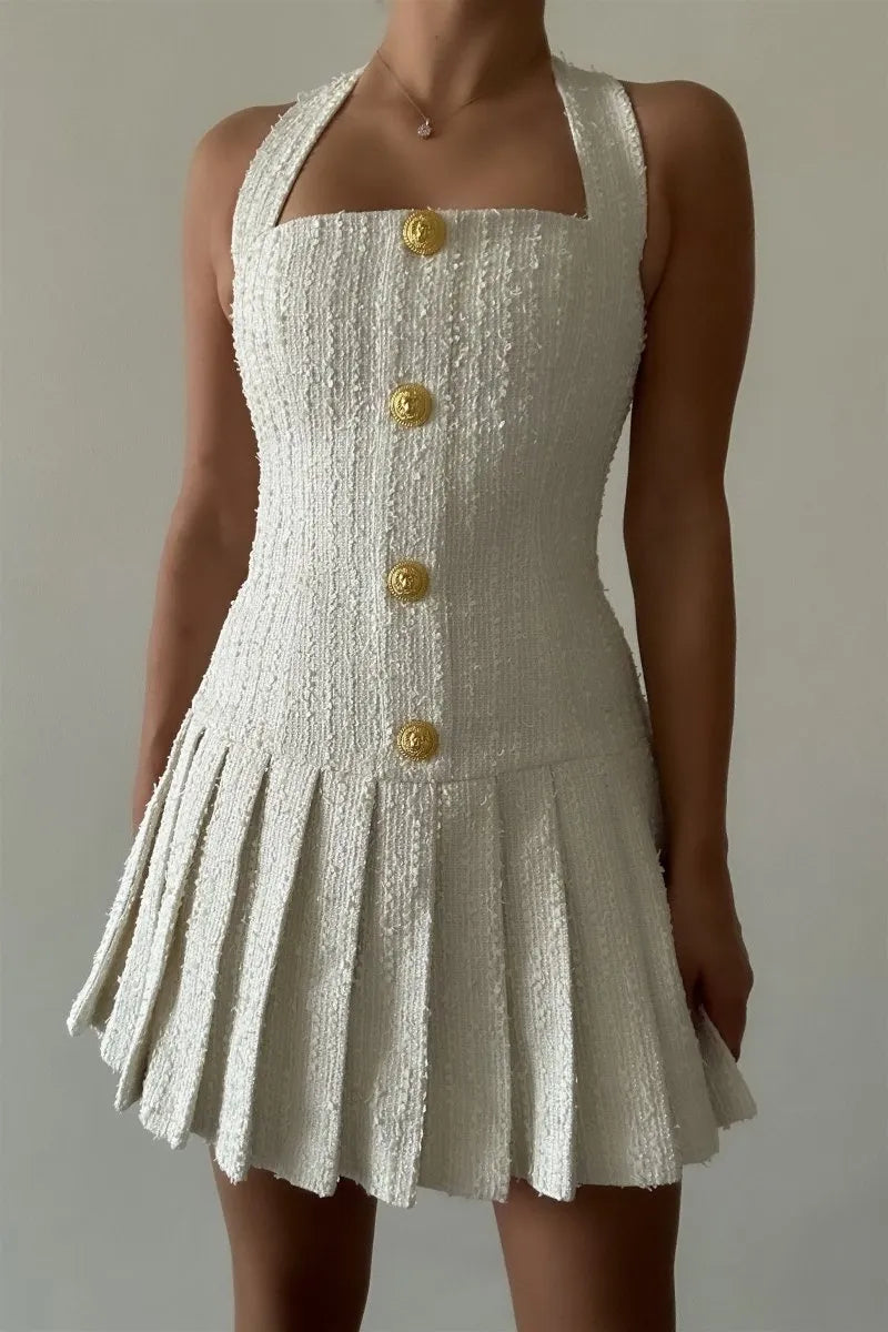 Christine Halterneck Tweed Mini Dress Flowering Girl