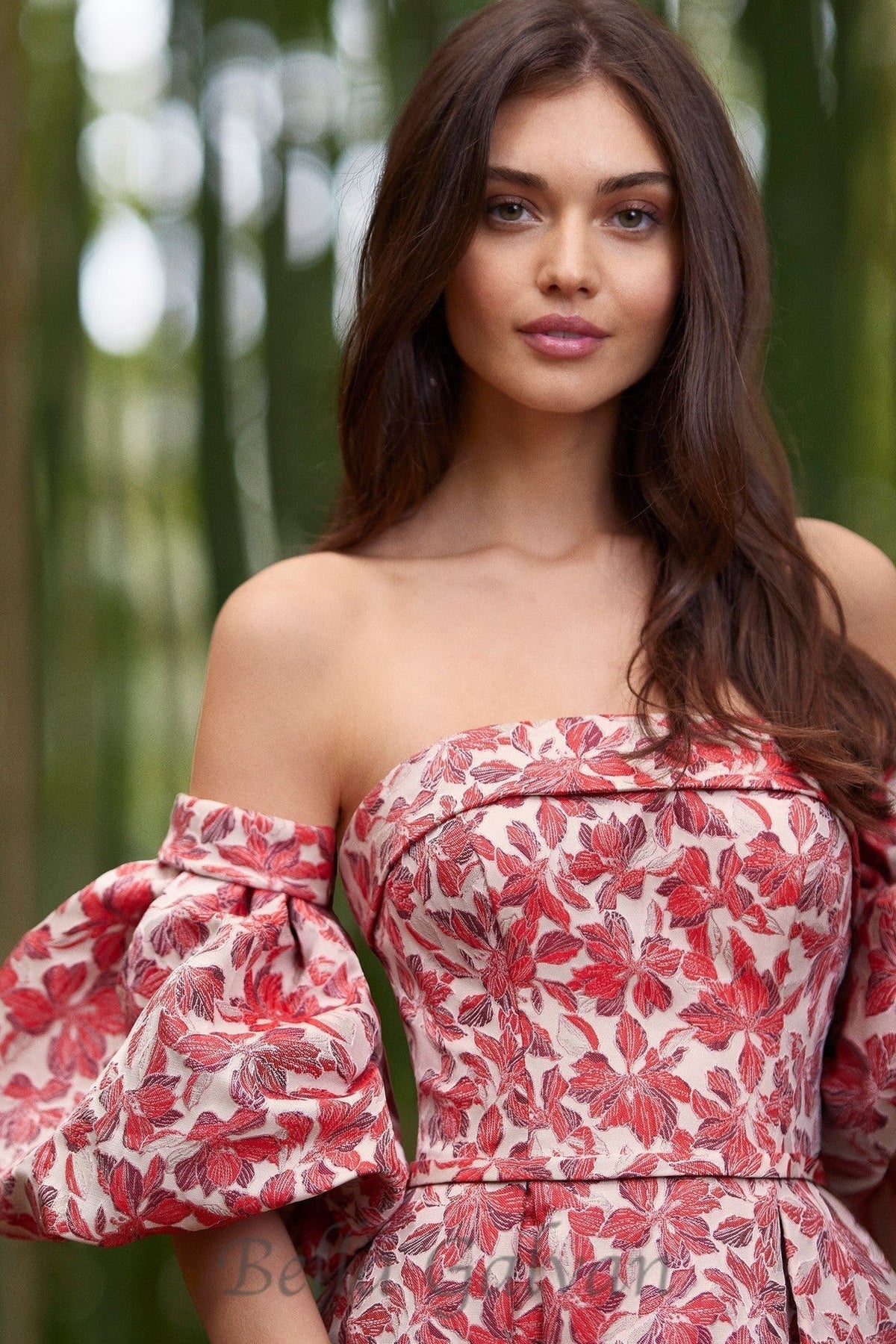 peach Printed Lantern Sleeve Maxi Dress Flowering Girl