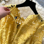 Yellow Guipure Lace Fit-And-Flare Dress Flowering Girl