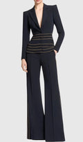 Sandy Trim Embellished Blazer & Pants Set - Black Flowering Girl