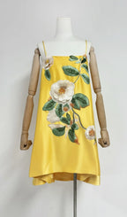 Fina Yellow Flower Embroidery Mini Dress Flowering Girl