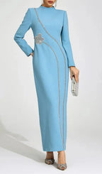 Nicola Diamond Embellished Long Sleeve Maxi Dress - Blue Flowering Girl
