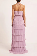 Halter Layered Pleated Maxi Dress Flowering Girl