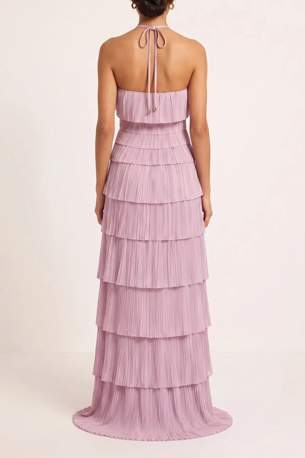 Halter Layered Pleated Maxi Dress Flowering Girl