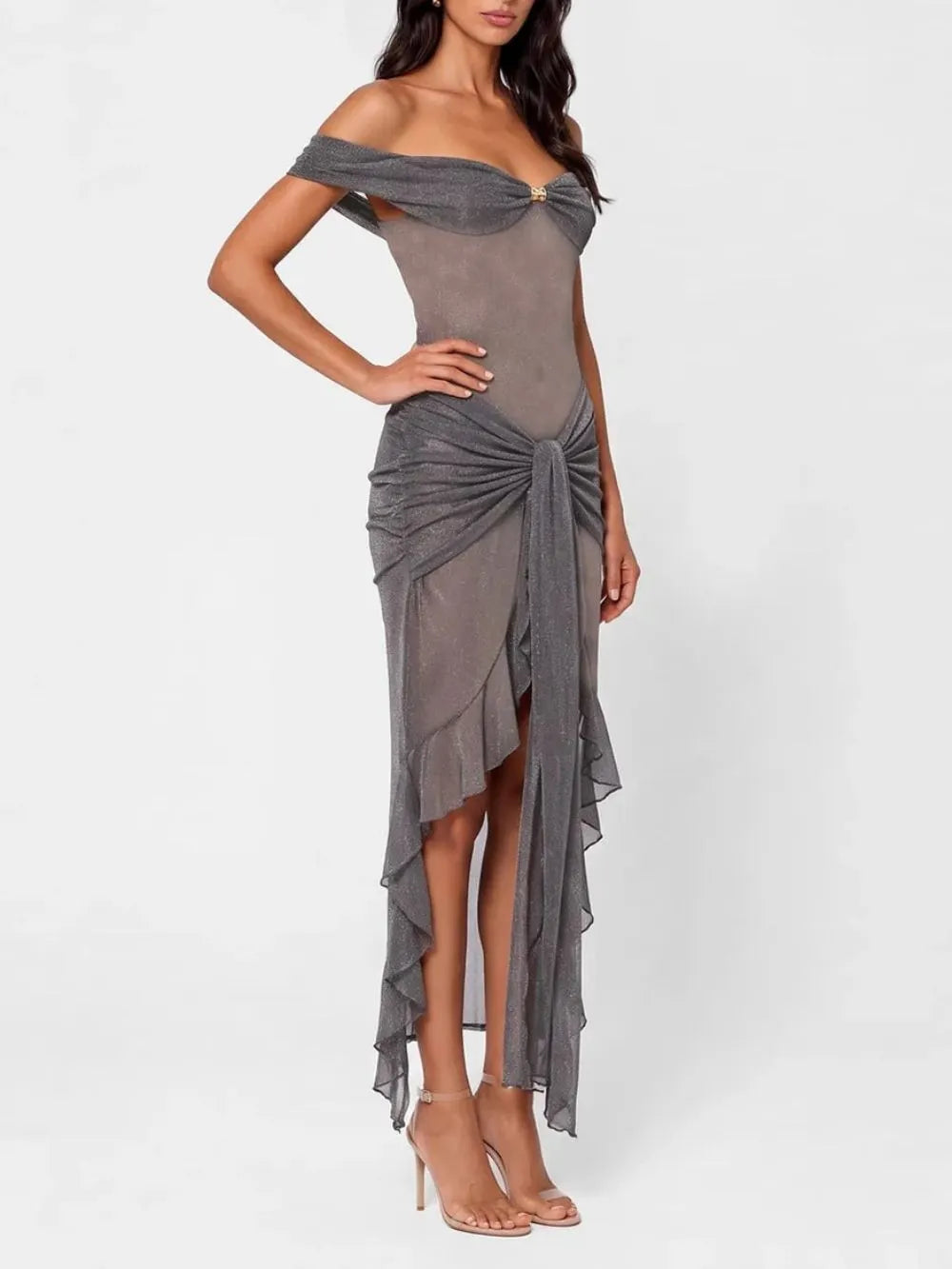 Sadrien Off Shoulder Glitter Ruffle Dress Flowering Girl
