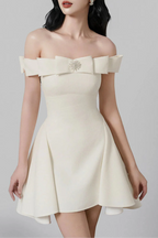 A-Line Open Shoulder Tweed Mini Dress Flowering Girl