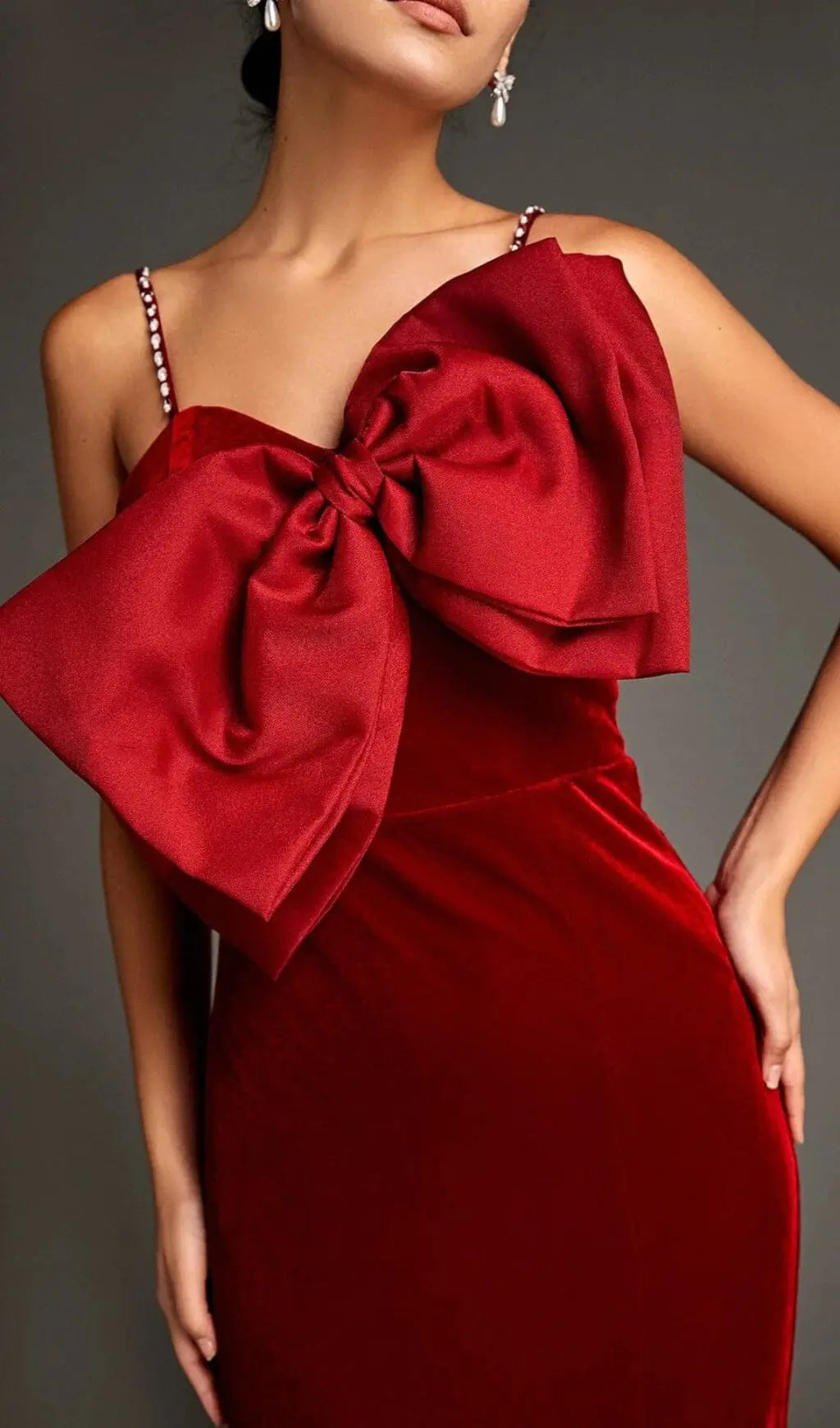 Dark Red Front Bow Side Slit Mermaid Maxi Dress Flowering Girl