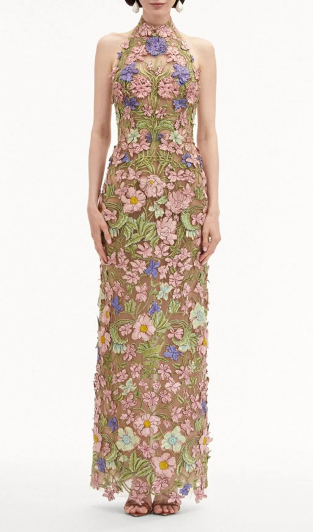 Lavinia Halter Flower Embroidery Maxi Dress Flowering Girl