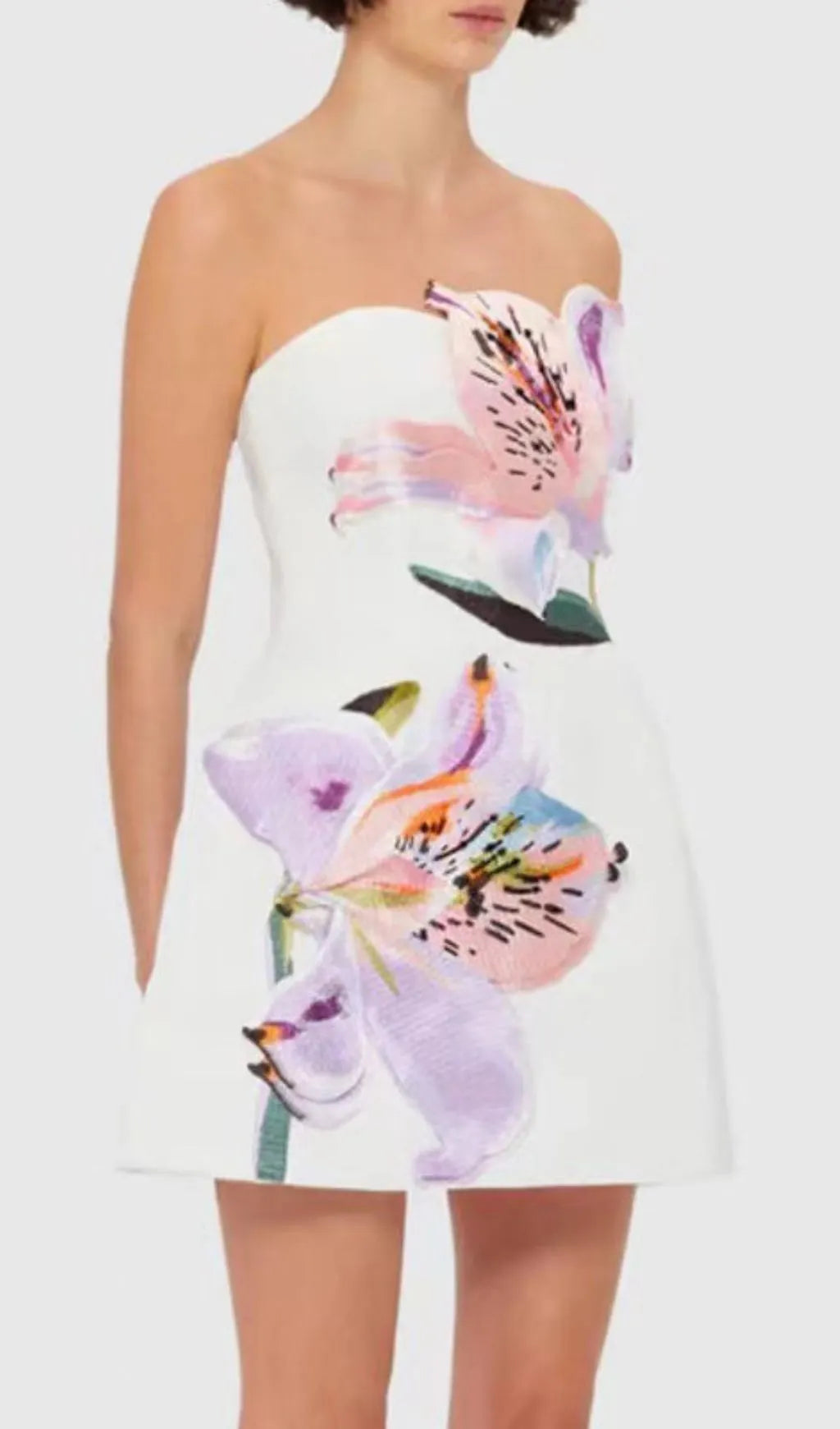 Huy White Strapless Flower Mini Dress Flowering Girl