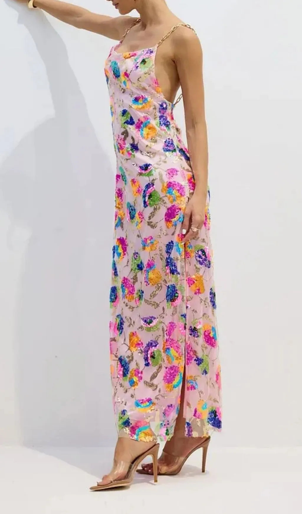 Fanny Embroidered Sequins Backless Maxi Dress Flowering Girl