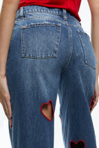 Elowen Heart Embroidered Cutout Jeans Flowering Girl