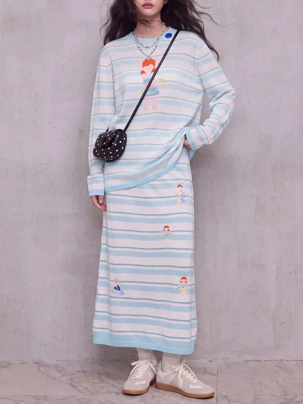 Mirela Blue Stripe Knitted Two-Piece Set Flowering Girl