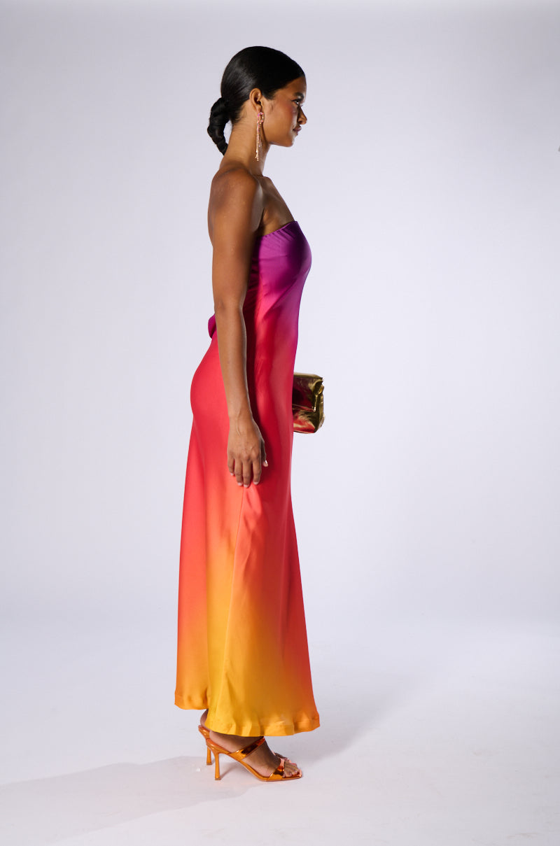 Satin Strapless Maxi Dress Flowering Girl