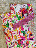 Painted Graffiti Irregular Strap Fringed Skirt Set Flowering Girl