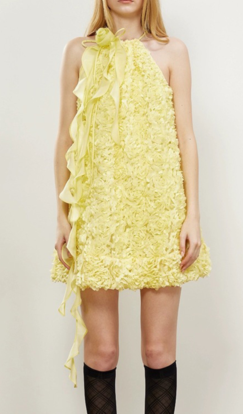 Ribbon halter mini dress in yellow Flowering Girl