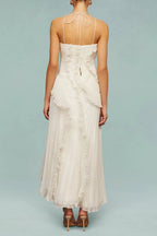 Alva Sleeveless Folds Slit Maxi Dress In Light White Flowering Girl