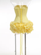 Amy Flower Embellished Mini Skirt Corset Set In Yellow Flowering Girl
