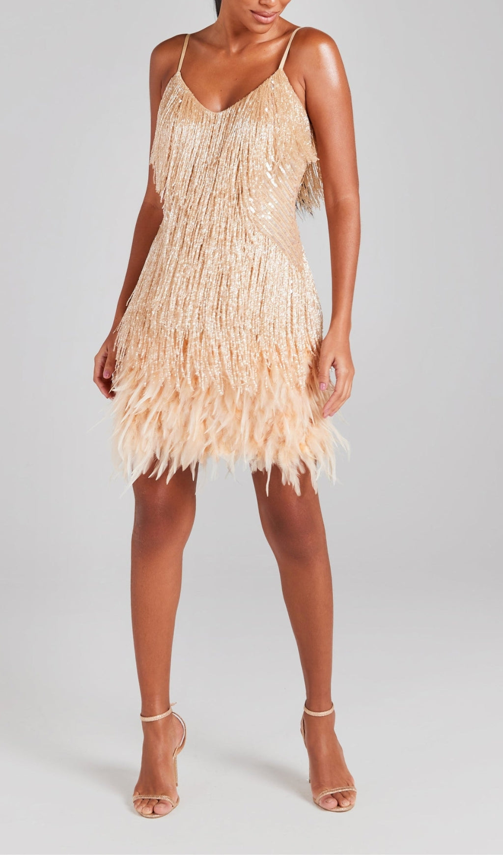 Champagne Tassel Feather Mini Dress Flowering Girl