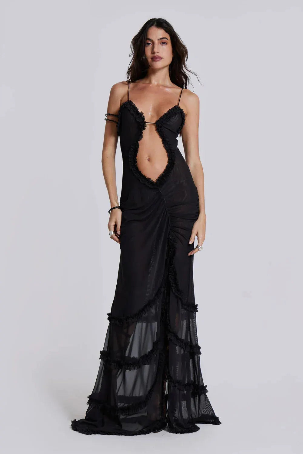Norah Printed Maxi Dress - Black Flowering Girl