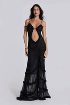 Norah Printed Maxi Dress - Black Flowering Girl