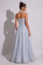 Ice Blue Glitter-Dusted Tulle A-Line Gown Flowering Girl