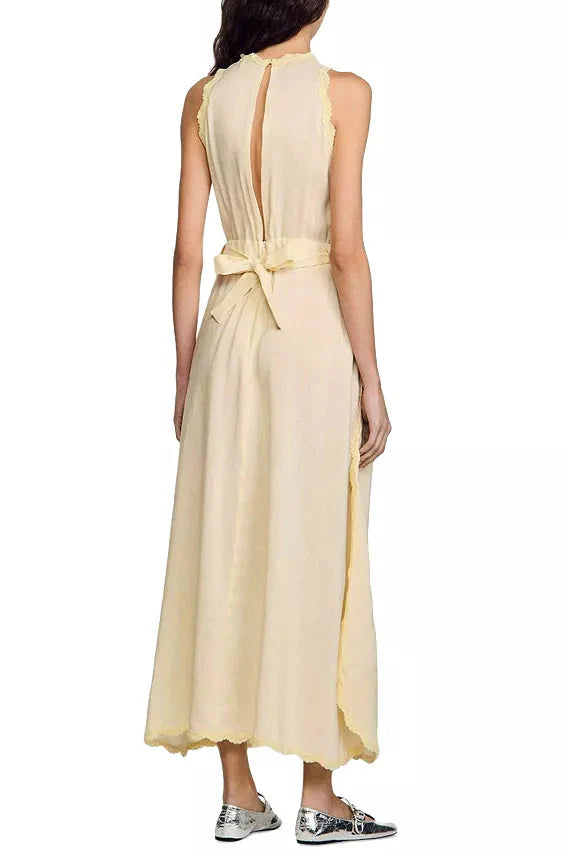 Sleeveless Lace Detail Maxi Dress In Light Yellow Flowering Girl